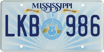 MS license plate LKB986