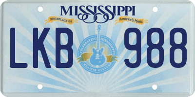 MS license plate LKB988
