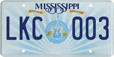 MS license plate LKC003