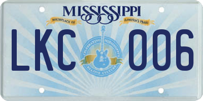 MS license plate LKC006