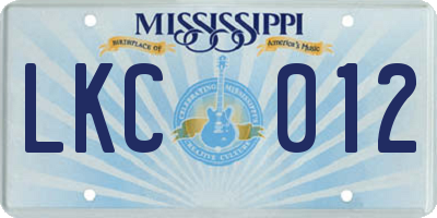 MS license plate LKC012