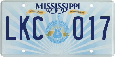 MS license plate LKC017