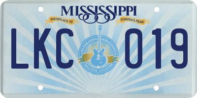MS license plate LKC019