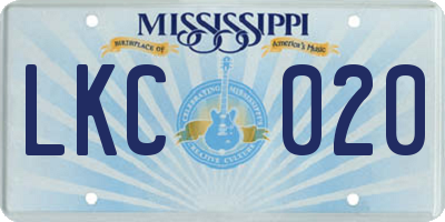 MS license plate LKC020