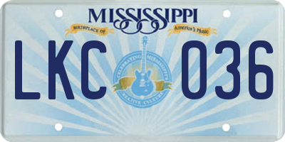 MS license plate LKC036