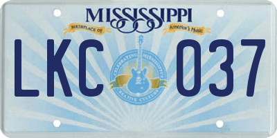 MS license plate LKC037