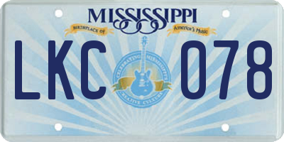 MS license plate LKC078