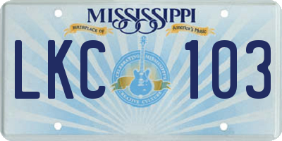 MS license plate LKC103