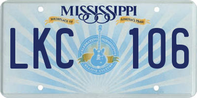 MS license plate LKC106