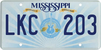MS license plate LKC203