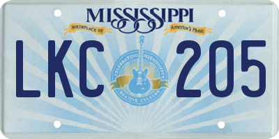 MS license plate LKC205