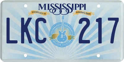 MS license plate LKC217