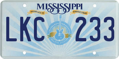 MS license plate LKC233