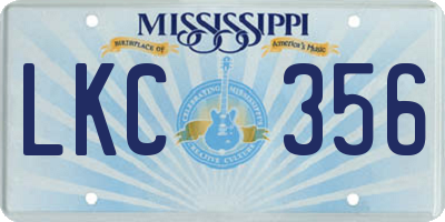 MS license plate LKC356