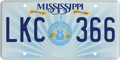 MS license plate LKC366