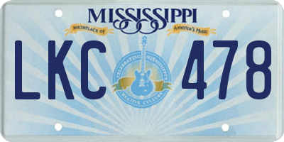 MS license plate LKC478