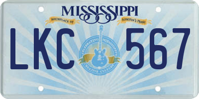 MS license plate LKC567