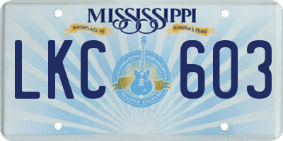 MS license plate LKC603