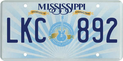 MS license plate LKC892