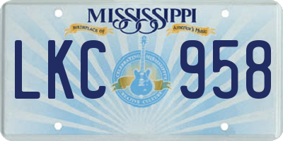 MS license plate LKC958