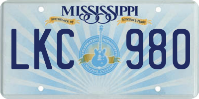 MS license plate LKC980