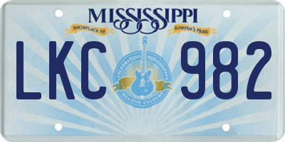 MS license plate LKC982