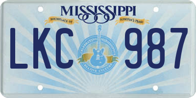 MS license plate LKC987