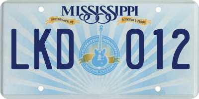 MS license plate LKD012
