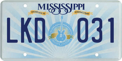 MS license plate LKD031
