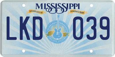 MS license plate LKD039