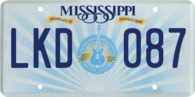 MS license plate LKD087