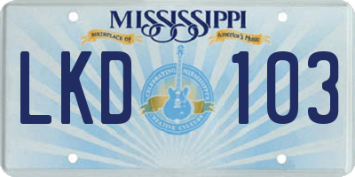 MS license plate LKD103