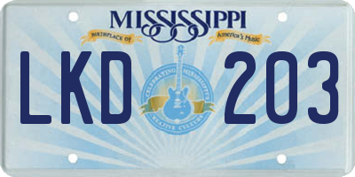 MS license plate LKD203