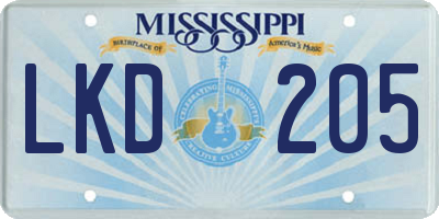 MS license plate LKD205