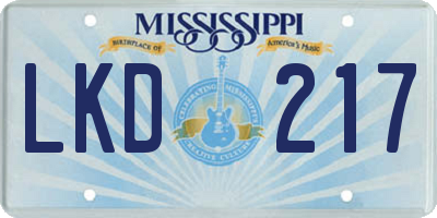 MS license plate LKD217
