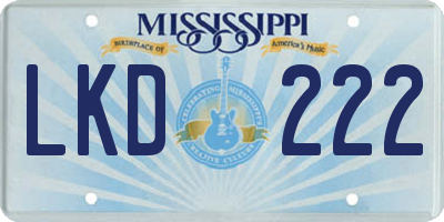 MS license plate LKD222