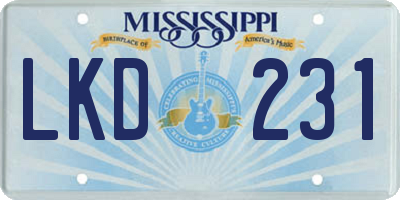 MS license plate LKD231