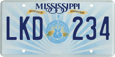 MS license plate LKD234