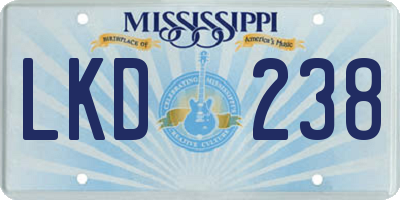 MS license plate LKD238