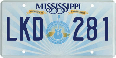 MS license plate LKD281
