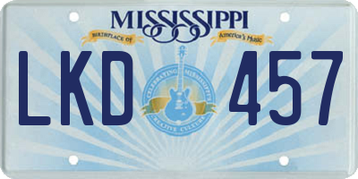 MS license plate LKD457