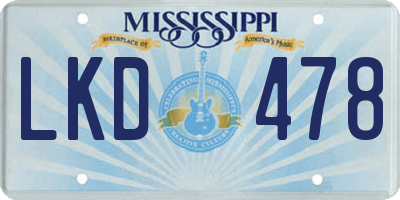 MS license plate LKD478