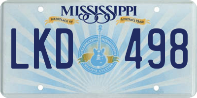 MS license plate LKD498