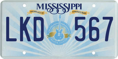 MS license plate LKD567