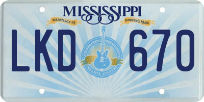 MS license plate LKD670