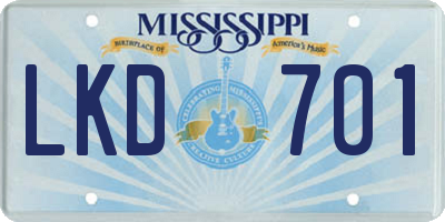 MS license plate LKD701