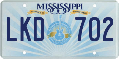 MS license plate LKD702