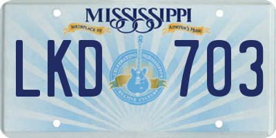 MS license plate LKD703