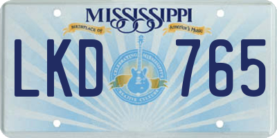 MS license plate LKD765