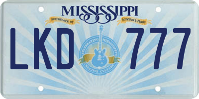 MS license plate LKD777